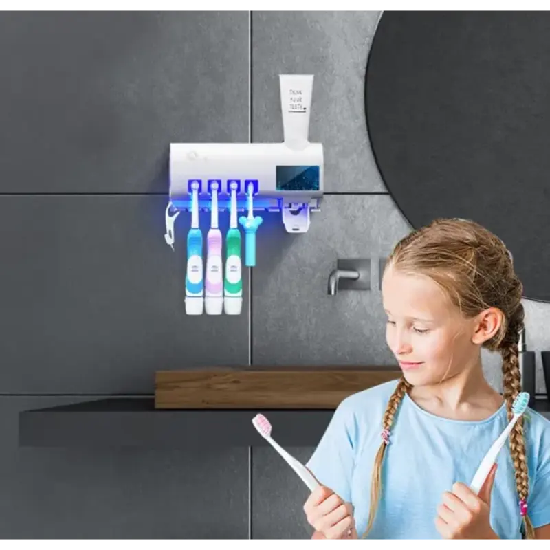 Dozator Pasta De Dinti cu Suport Periute Sterilizare, Lumina UV