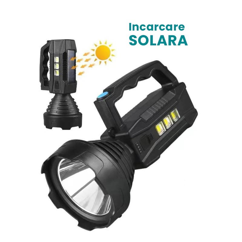 Lanterna solara cu LED 20W, rezistenta la apa,incarcare solara si USB