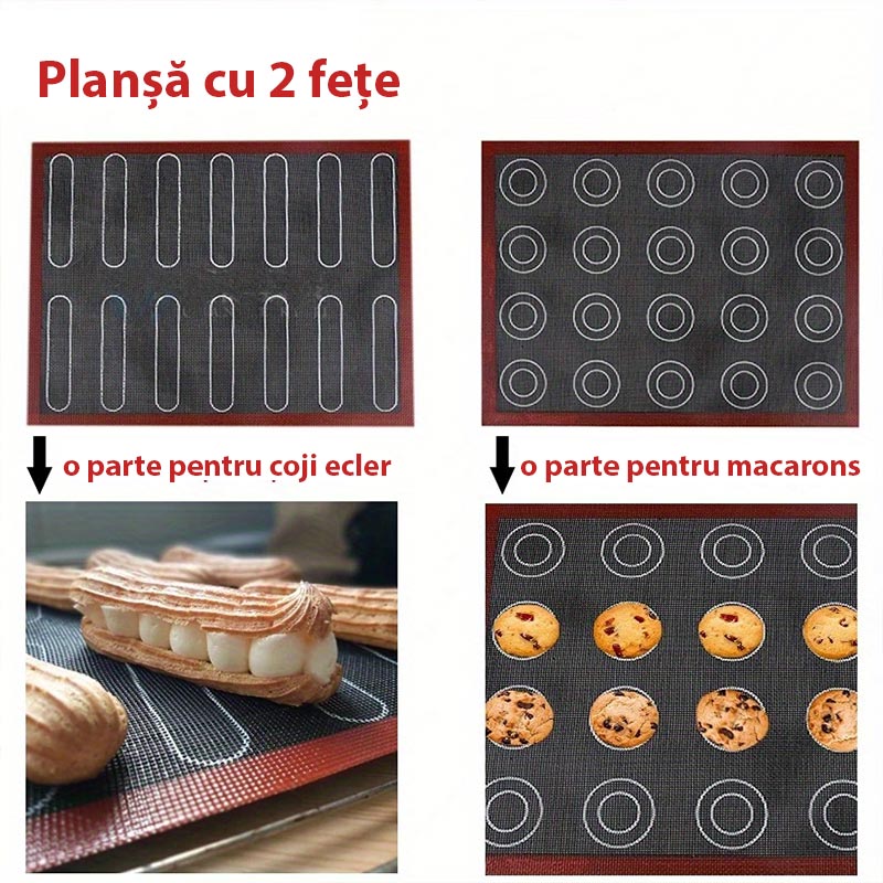 Plansa din silicon pentru cuptor cu matrita macarons si coji ecler