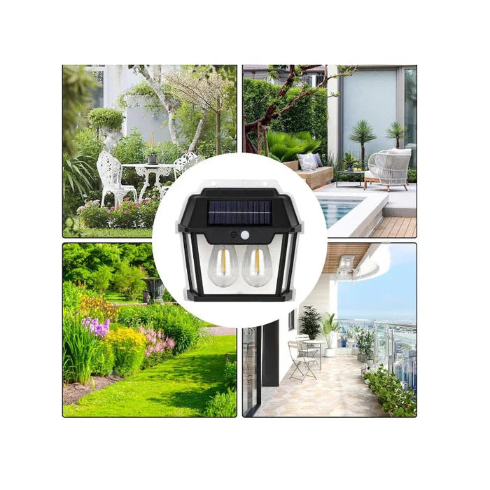 Pachet 4 x lampa solara de exterior cu 2 becuri , 3 moduri de functionare, senzori de miscare si lumina, stare de veghe, lumina calda, waterproof, 28W