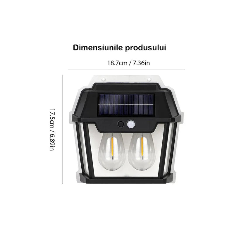 Pachet 4 x lampa solara de exterior cu 2 becuri , 3 moduri de functionare, senzori de miscare si lumina, stare de veghe, lumina calda, waterproof, 28W