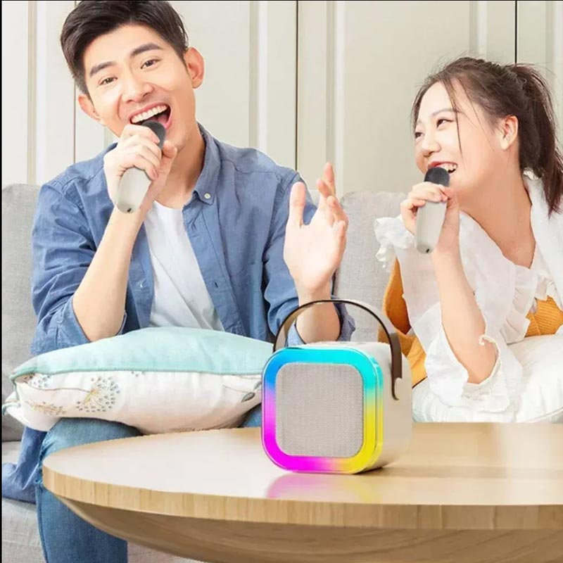 Mini boxa portabila cu lumini, sistem karaoke si microfon wireless