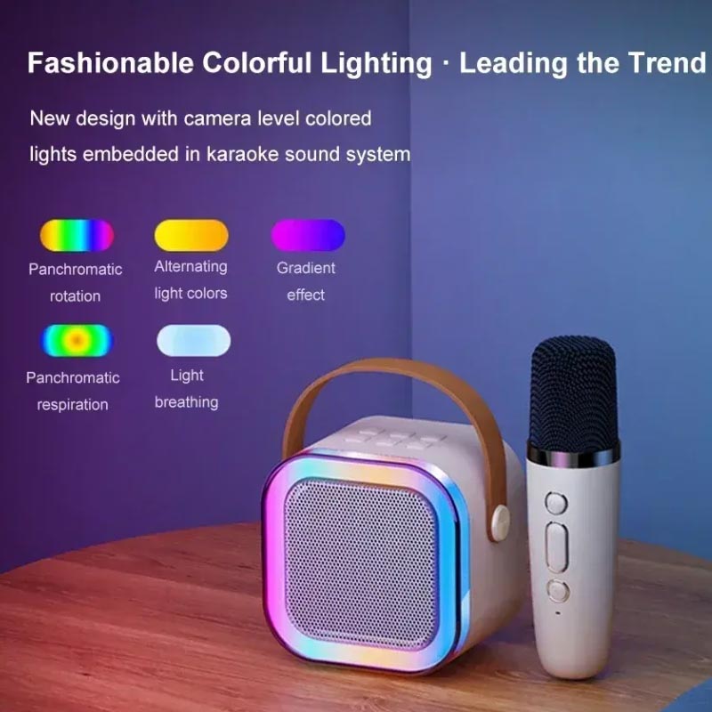 Mini boxa portabila cu lumini, sistem karaoke si microfon wireless