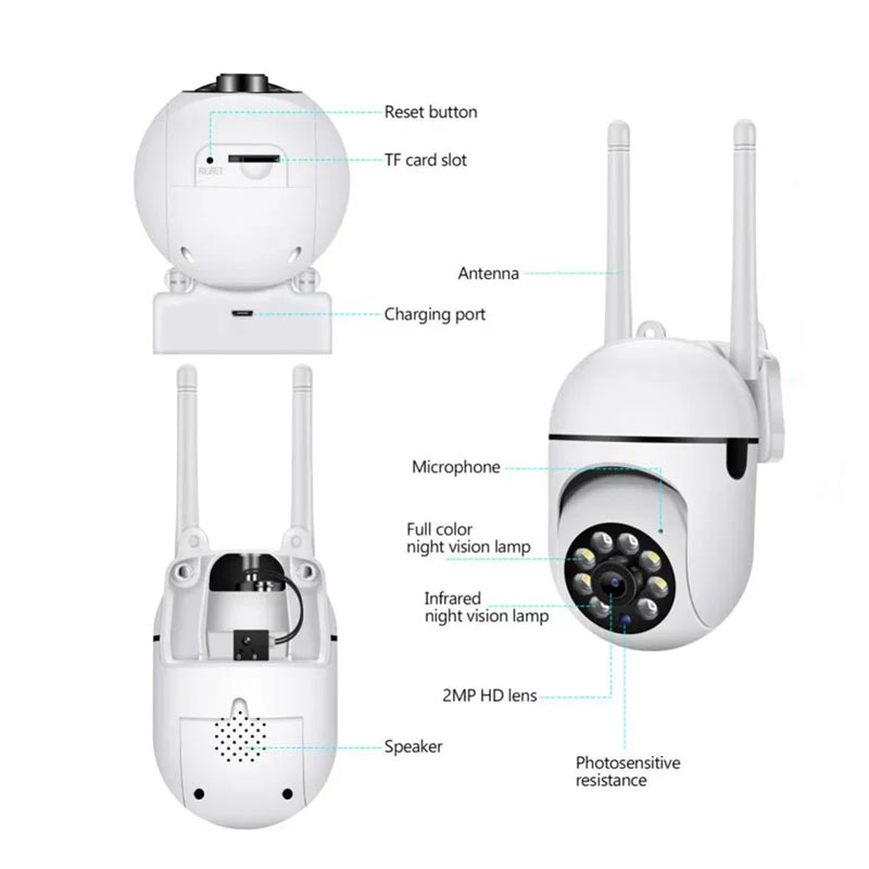 Cameră de securitate HD 1080P fără fir, color, senzor mișcare, control prin aplicație, USB