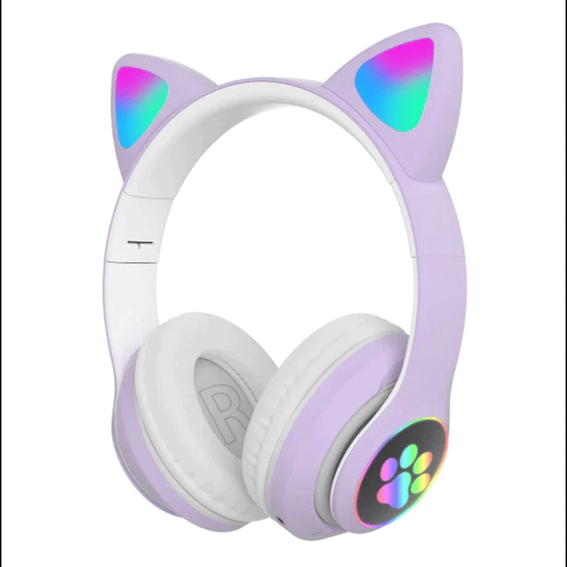 Casti Bluetooth pliabile, iluminare RGB, model urechi de pisica, STN-28