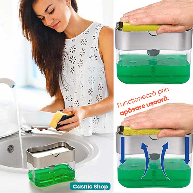 Dispenser detergent vase cu suport de burete