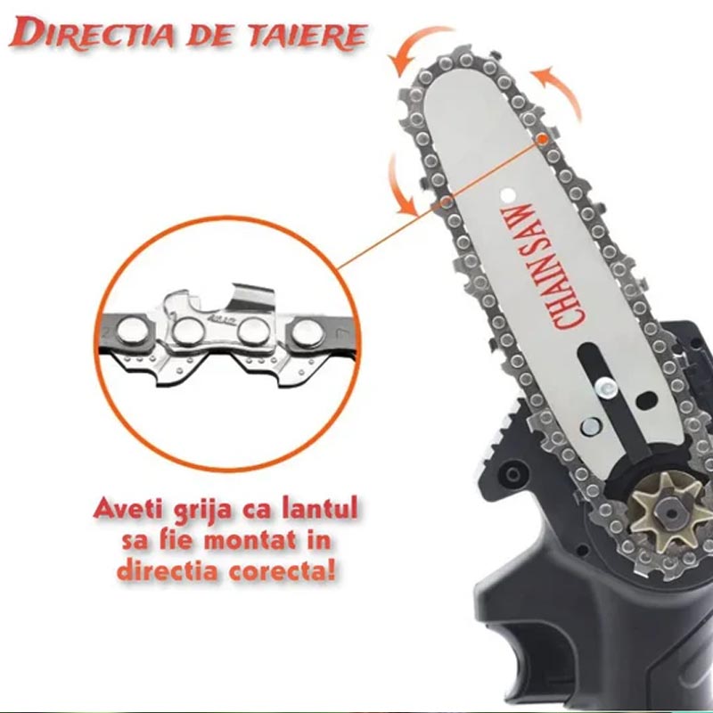 Promo: Mini fierastrau electric cu acumulator + Lant + Lama 4 Inch