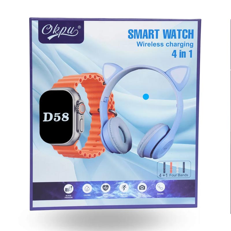 Smartwatch incarcare wireless, set 4 in 1 (bratari si casti)