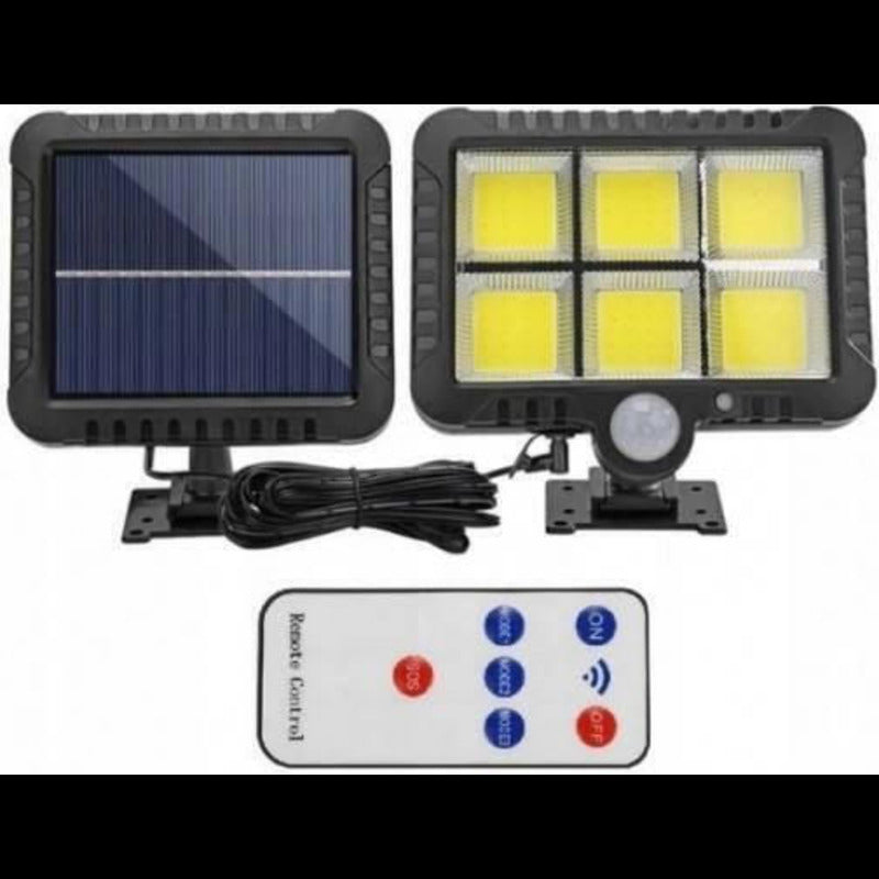 Set 2 lampi solare cu panou solar, 6 COB , putere 15 W, cu senzor de miscare, suport si telecomanda