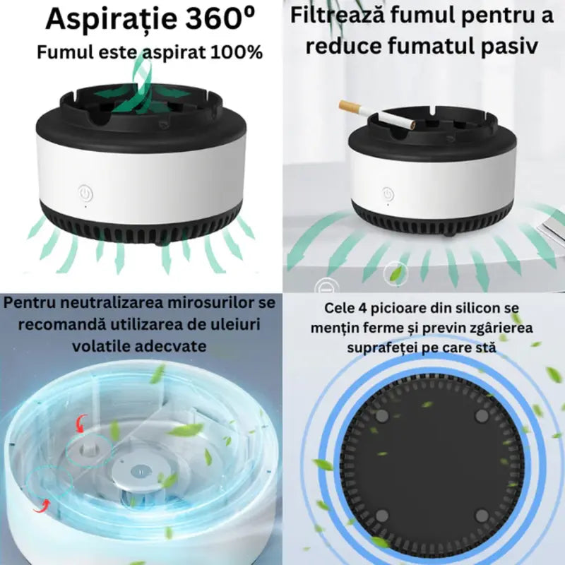 Scrumieră electrică cu aspirație, filtru de carbon și funcție de purificare a aerului