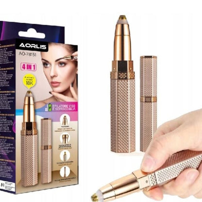 Epilator facial si sprancene 4 in 1, cu led si incarcare usb, cap placat cu aur de 18k, AO-78151