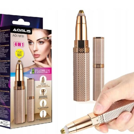 Epilator facial si sprancene 4 in 1, cu led si incarcare usb, cap placat cu aur de 18k, AO-78151