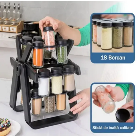 Suport Pentru Condimente Rotativ, Multifunctional, Pivotant 360°, Portabil, Usor de Montat