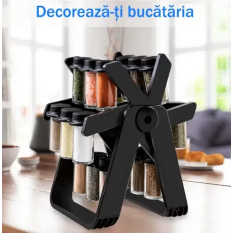 Suport Pentru Condimente Rotativ, Multifunctional, Pivotant 360°, Portabil, Usor de Montat
