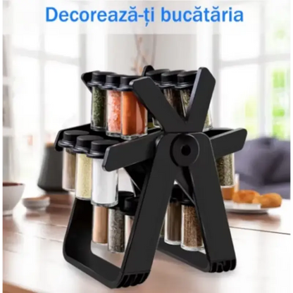 Suport Pentru Condimente Rotativ, Multifunctional, Pivotant 360°, Portabil, Usor de Montat