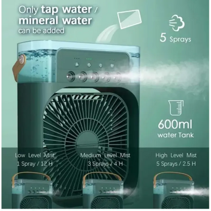 Venitlator Portabil cu Vapori de Apa, 3 Moduri Pulverizare, 600ml, Lumina LED