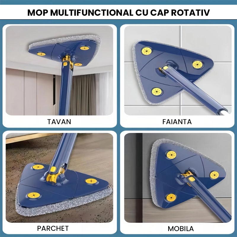Mop multifunctional pentru suprafete uscate si umede cu cap rotativ