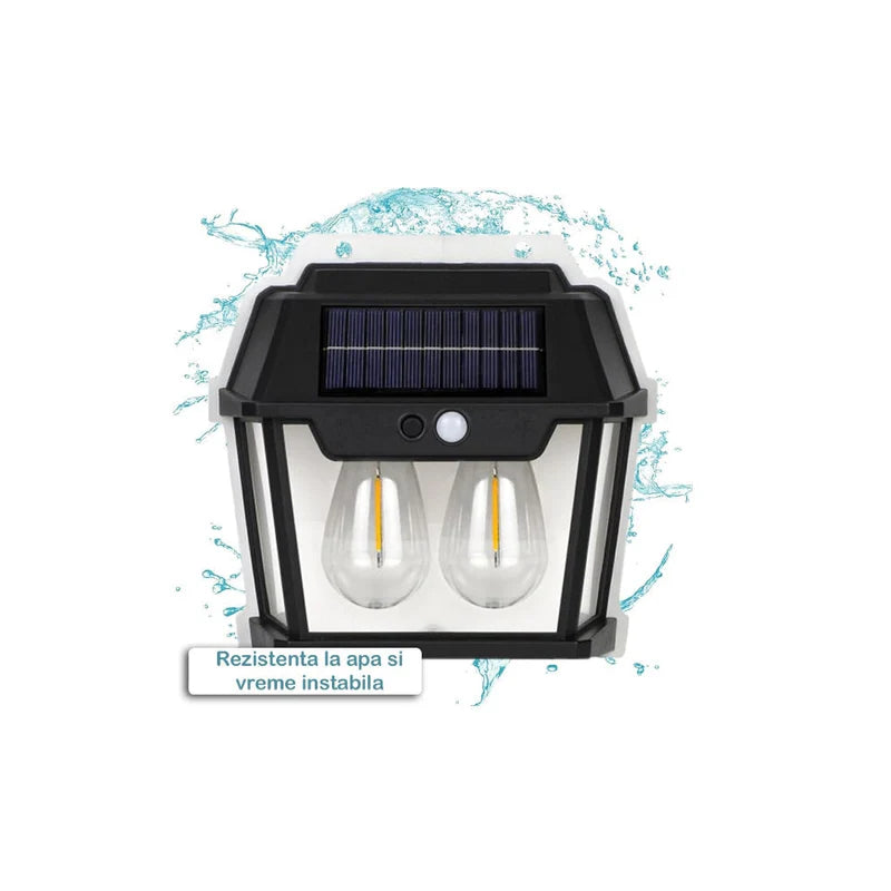 Pachet 4 x lampa solara de exterior cu 2 becuri , 3 moduri de functionare, senzori de miscare si lumina, stare de veghe, lumina calda, waterproof, 28W
