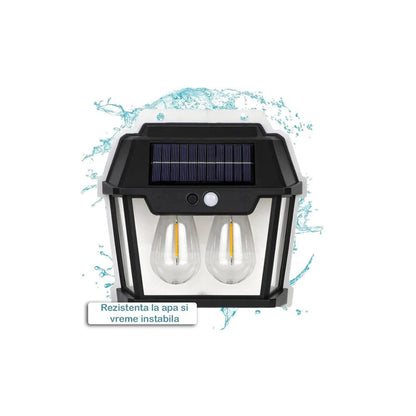 Pachet 4 x lampa solara de exterior cu 2 becuri , 3 moduri de functionare, senzori de miscare si lumina, stare de veghe, lumina calda, waterproof, 28W