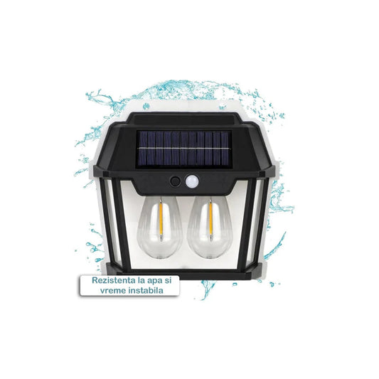 Pachet 4 x lampa solara de exterior cu 2 becuri , 3 moduri de functionare, senzori de miscare si lumina, stare de veghe, lumina calda, waterproof, 28W