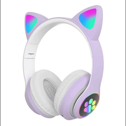 Casti Bluetooth pliabile, iluminare RGB, model urechi de pisica, STN-28