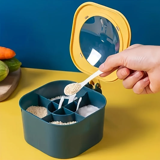 Recipient condimente plastic cu 4 compartimente si lingurite incluse
