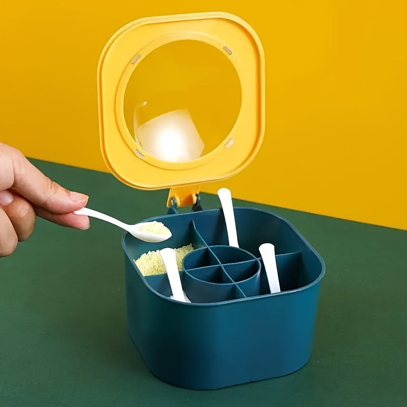 Recipient condimente plastic cu 4 compartimente si lingurite incluse