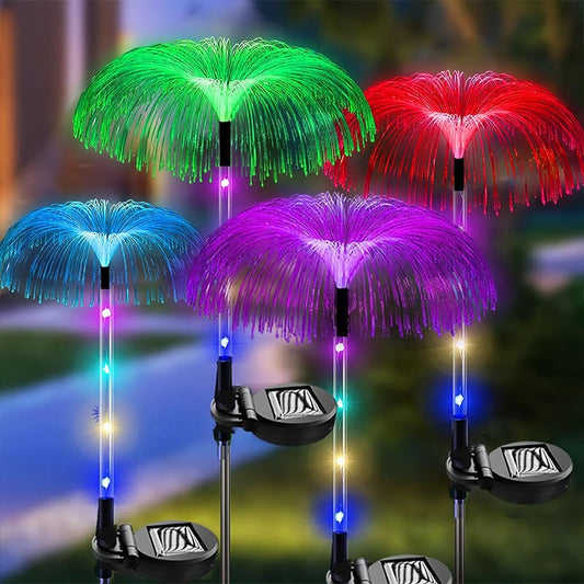 Lampi solare de gradina tip palmier, RGB, cu fibra optica (Set 2 bucati)