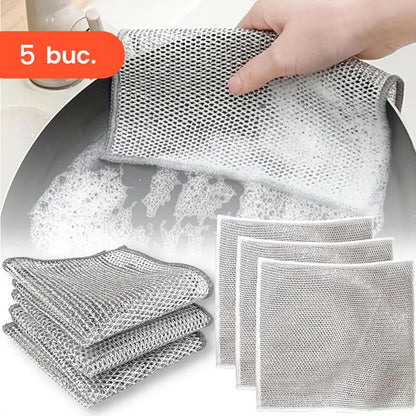 Lavete multifunctionale din microfibra metalica, otel inoxidabil, 20 x 20 cm, 5 bucati