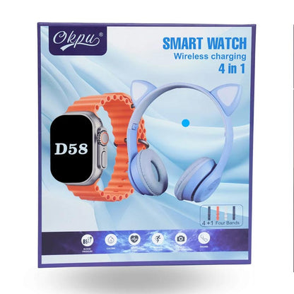 Smartwatch incarcare wireless, set 4 in 1 (bratari si casti)